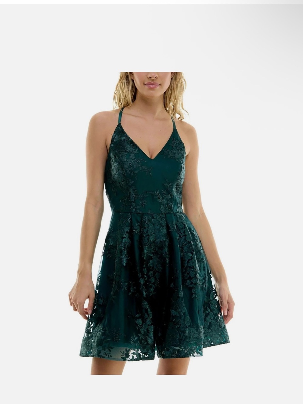 BCX Dark Green Lace Fit-and-Flare Strapless  Junior Dress Size 9